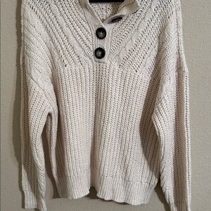 Aerie Cream Cowl Neck Sweater with Button Detail Preppy Academia